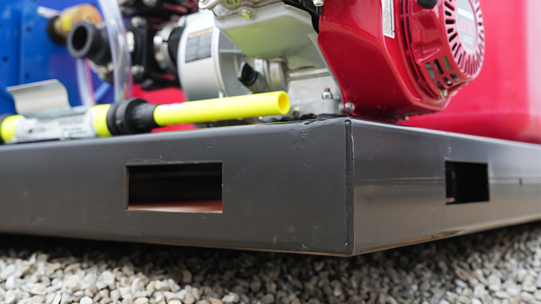 3/16 inch powder-coated steel skid.